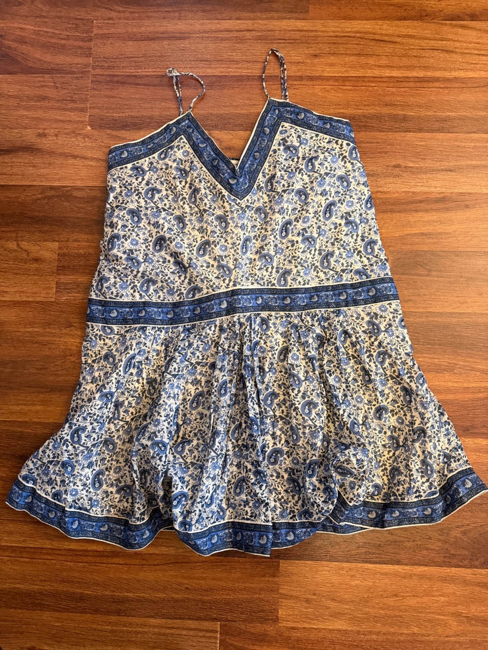 Abercrombie & Fitch Blue and Cream Paisley Spaghetti-Strap Dress